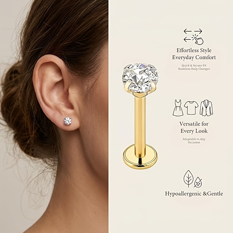 9pcs 304 Stainless Steel Flat Back Earrings and Nose Rings Set